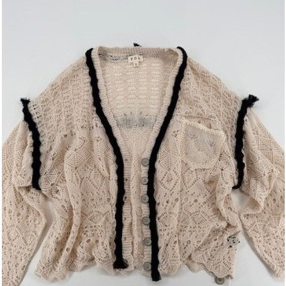 POL Oversized Crochet Cardigan Cream Open Knit Boho Size S NWOT